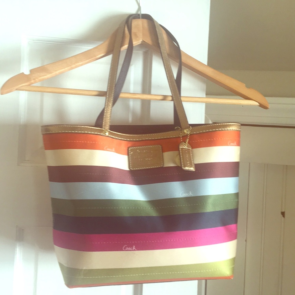 Coach Legacy Stripe Satin Tote